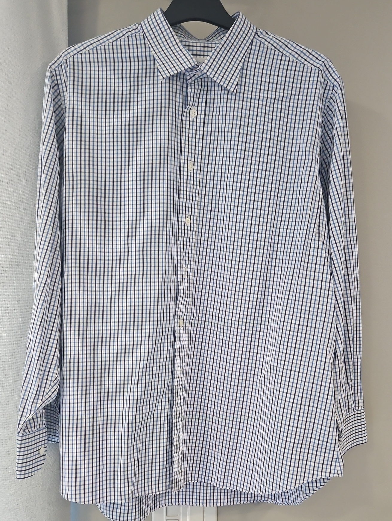 Men's Blue And White Check Dress Shirt - Classic Button-Down